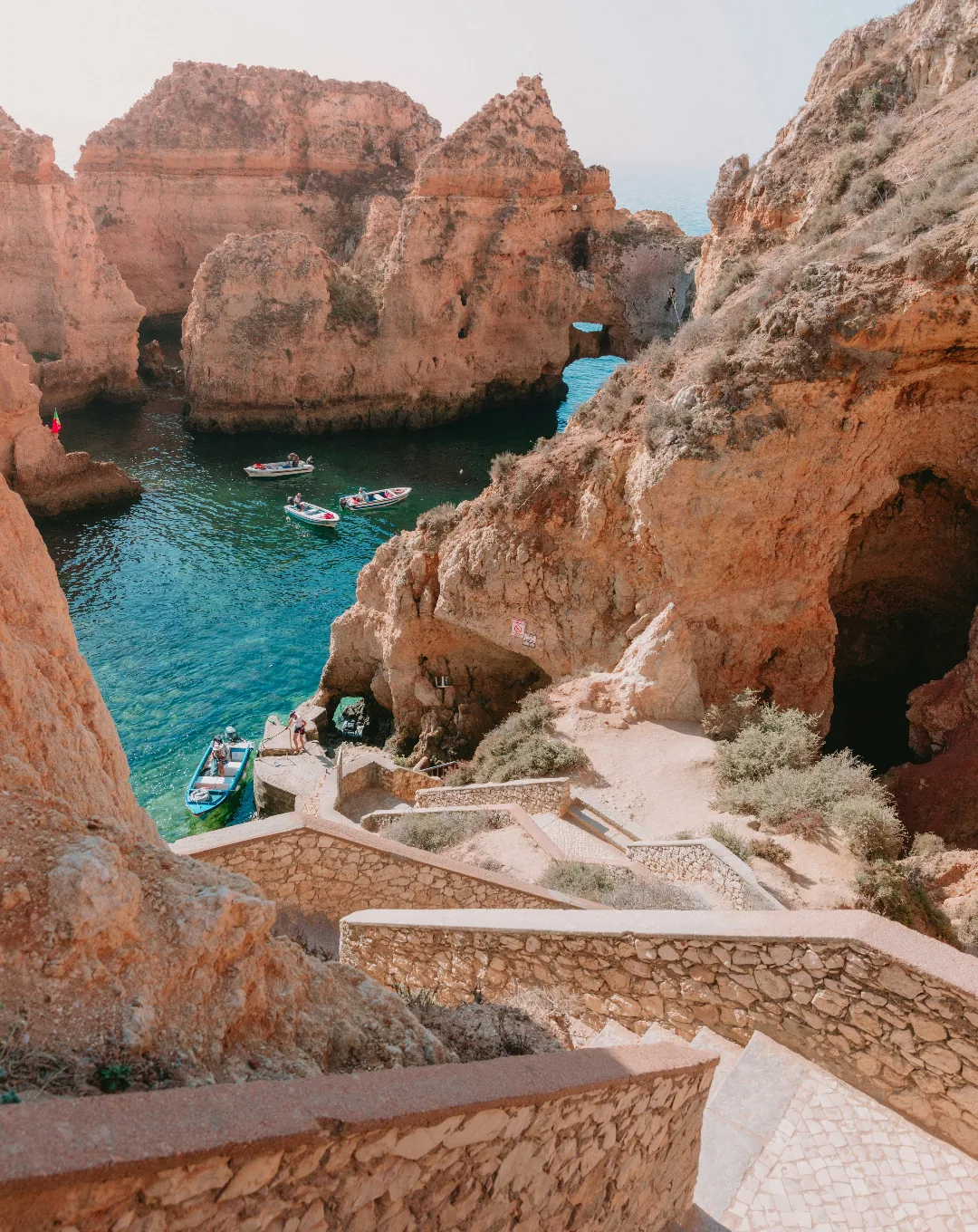 Sea caves and sandstone cliffs on the Algarve coast