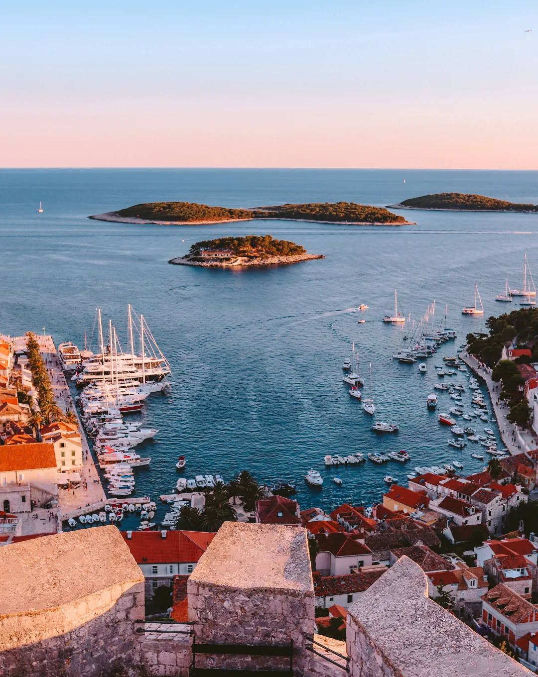 Islands off the coast seen from above the old town rooftops