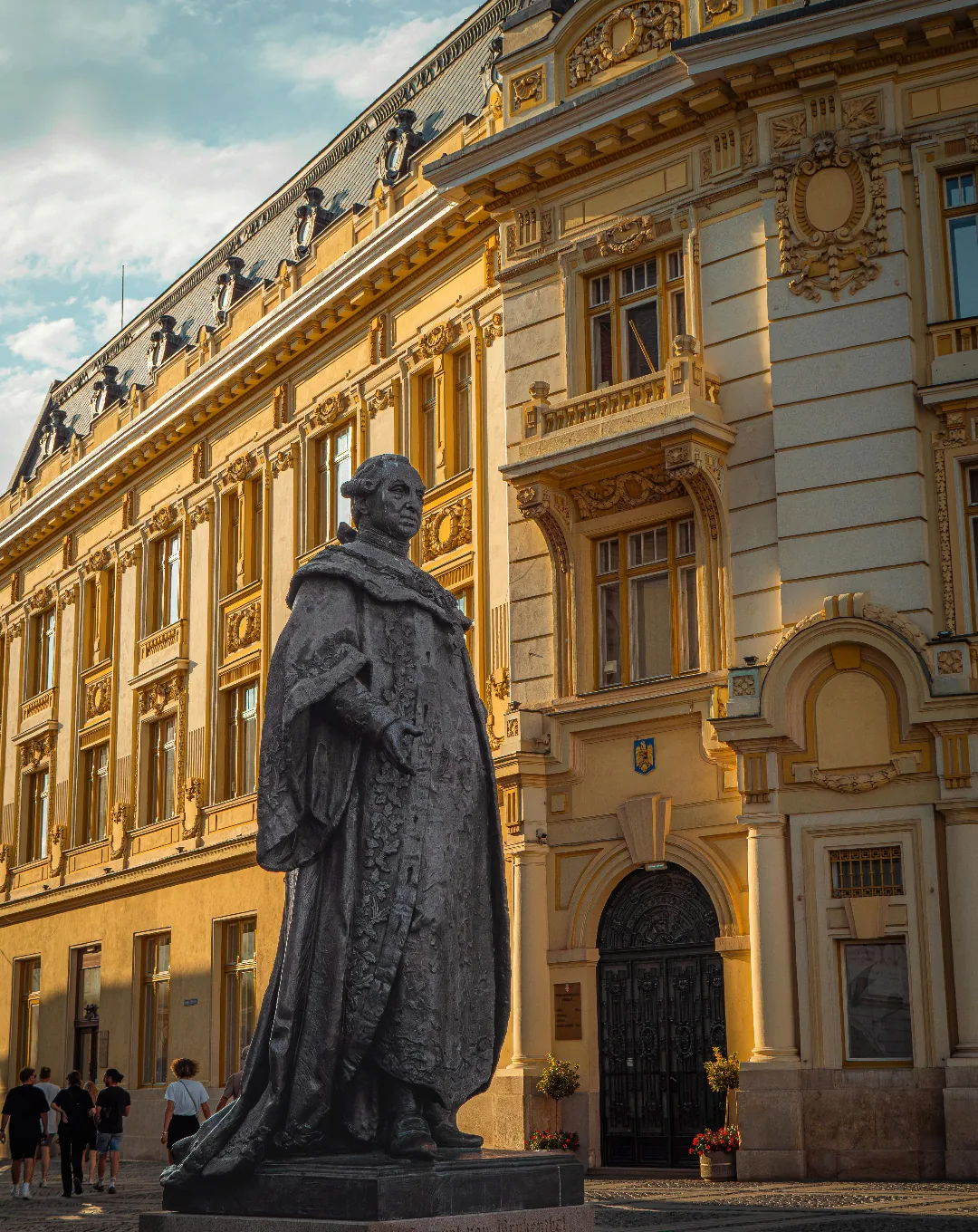Statue in front of a baroque palace in Romania