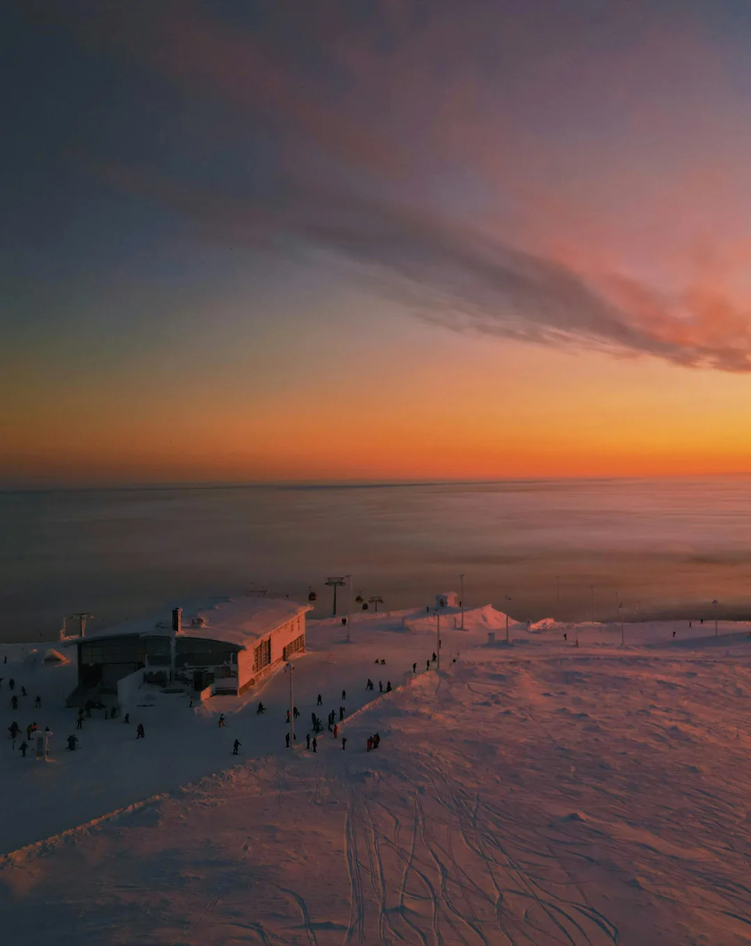 Sunset over snow-covered fells in Finland