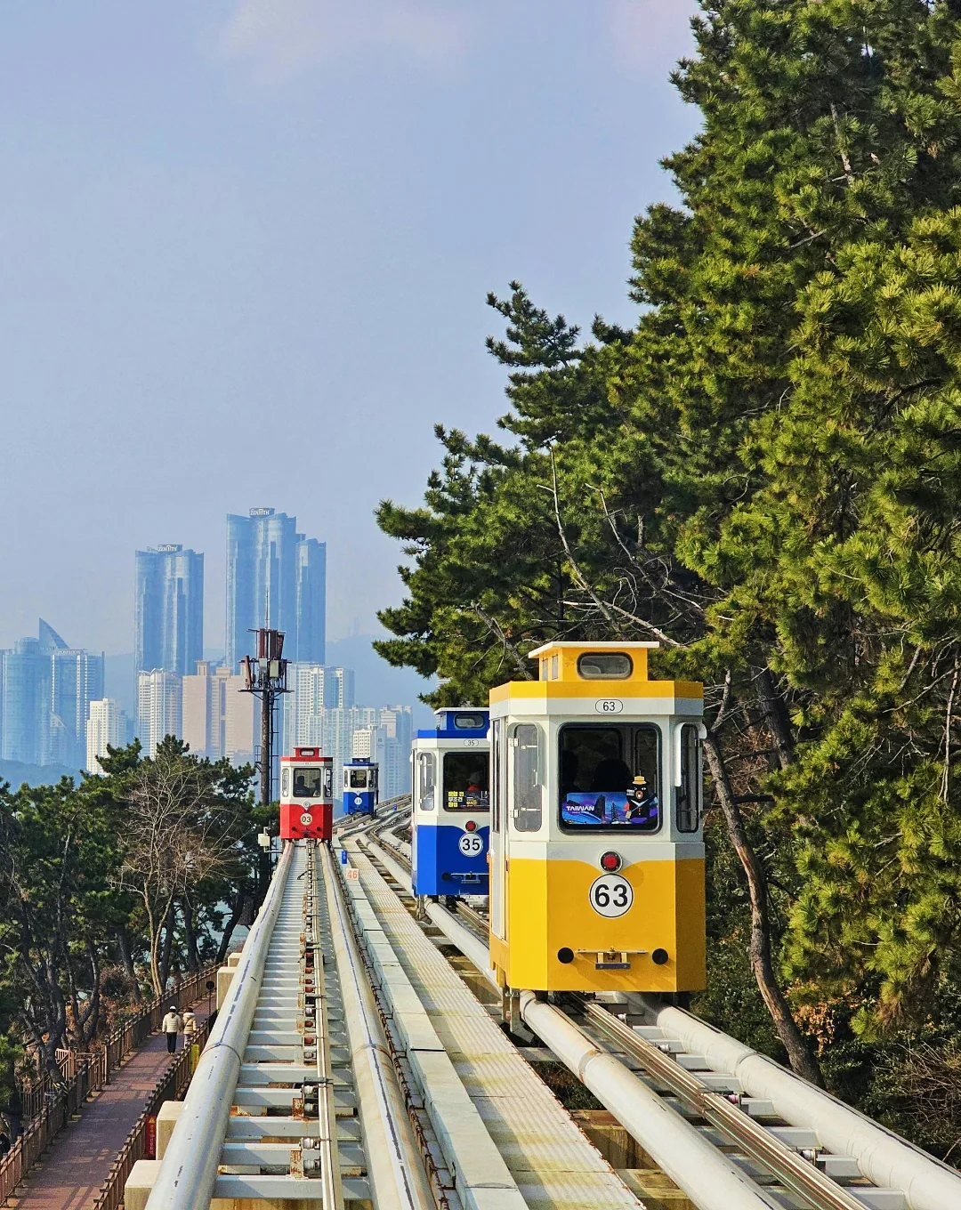 Coastal sky train above the sea in Busan