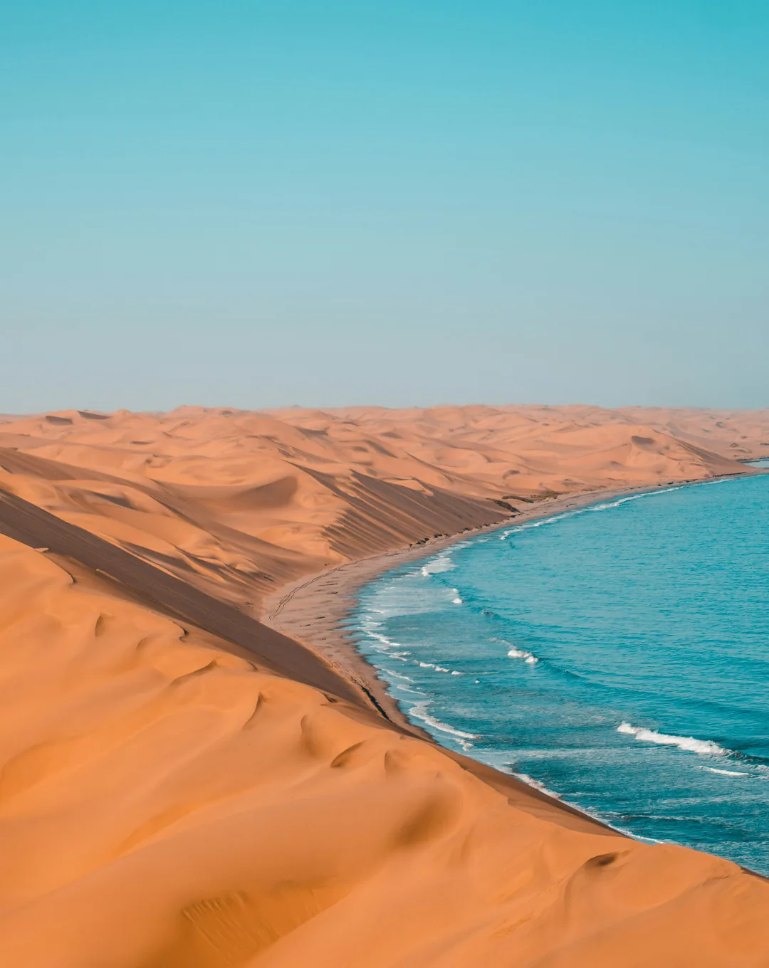 Namib Desert dunes meeting the Atlantic Ocean