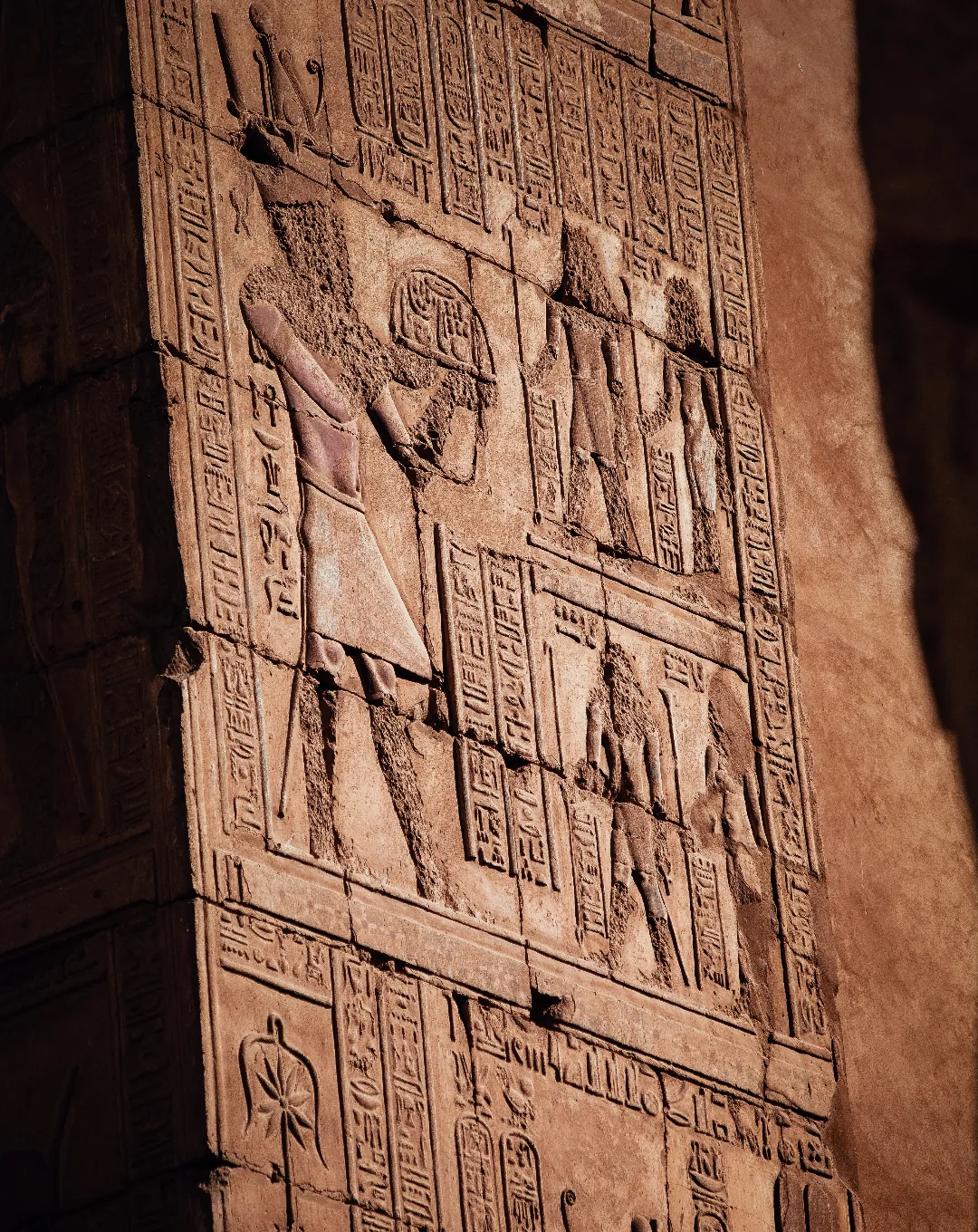 Hieroglyphs carved into an ancient Egyptian column